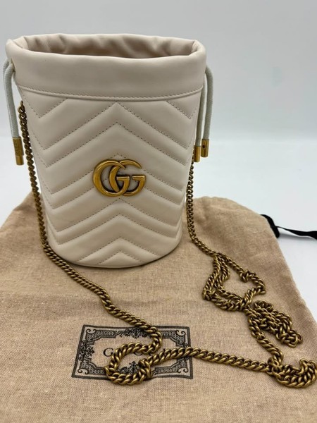 GUCCI GG Marmont White small bucket bag 575163 with Dust bag and Box