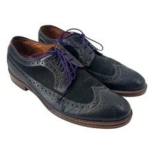Johnston & Murphy Wingtip Dress Shoes Mens 10.5 D Navy Leather Suede Brogue