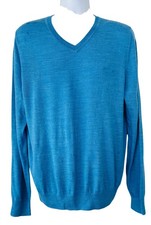 Apt 9 Mens Large Blue Merino Blend Luxury V Neck Pullover Sweater Buttery Soft