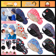 9 Pcs Adjustable Satin Lined Scrub Caps with Buttons, Classic Design, Comfortabl