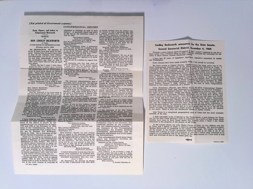 Lindley Beckworth Texas 1969 Senator Campaign Announcement &Congressional Record