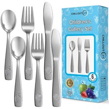 6 Piece Stainless Steel Kids Silverware Set Child Safe Flatware Set Box