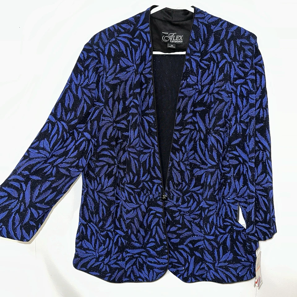 ✨BLING✨ 2xl Negro y Azul Real Brillante Alex Noches Cóctel Chaqueta/Blazer 2x Foto 2 de 4