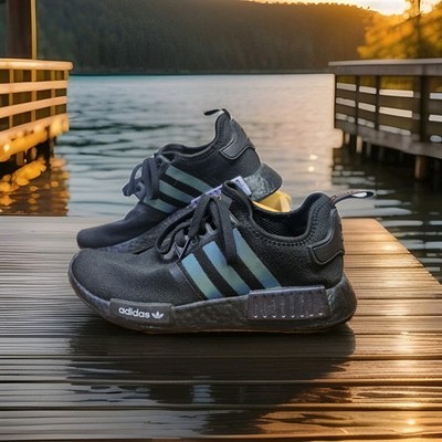 Adidas NMD_R1 Shoes Mens Size 8 Black Iridescent Boost Running Sneakers FV8025