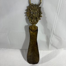 Vintage Brass Shoe Horn, Celestial Sun God Face Design, Ornate Antique Style