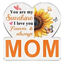 Mom Gifts from Daughter Son, Acrylic Heart Plaque with Sunflower Decor - "You