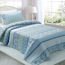 Twin Quilt Set Lightweight Bedspread Coverlet Blue Paisley, 86x68 