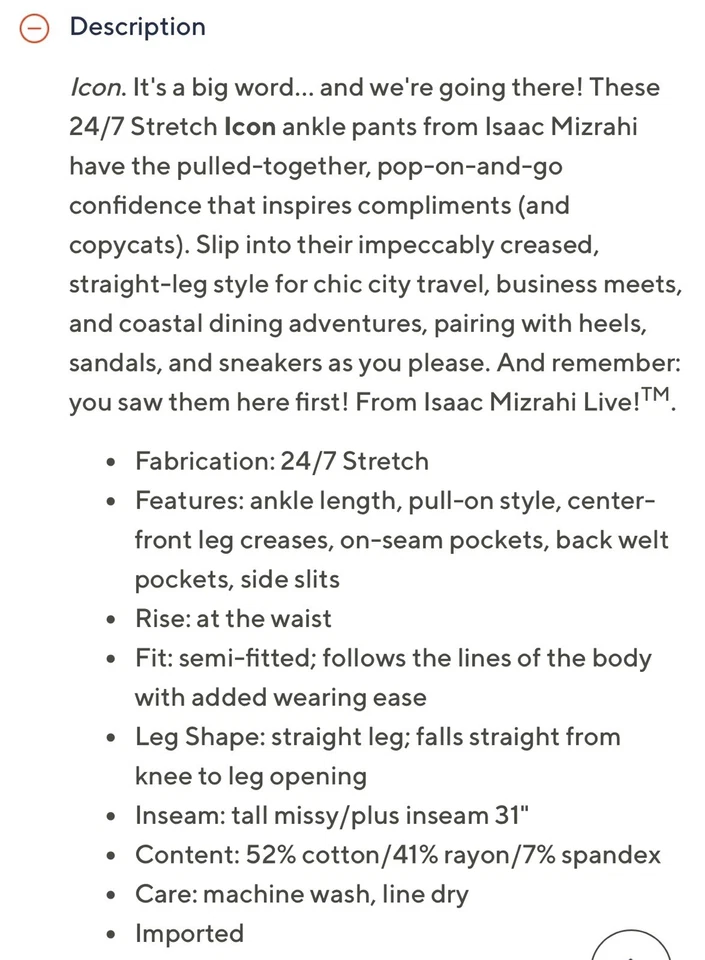 Pantalones al tobillo Isaac Mizrahi Live Tall 24/7 elásticos Icono talla 8T negros A692860 Foto 3 de 4