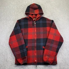Vintage Pine Crest Jacket Mens Red Black Plaid Wool Blend Hooded Zip Up Talon