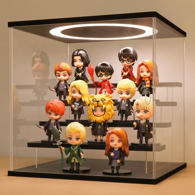 LASOA Acrylic Display Case with Adjustable LED Lights, 5 Tier Clear Display Box 