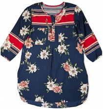 OLIVE HILL Navy Blue Floral CREPE TUNIC MINI DRESS TOP Red/White/Pink Hi-Low XL