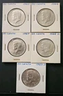 Lot Of 5, 40% Silver Kennedy Half Dollars, 1965p, 1966p, 1967p, 1968d, And 1969d
