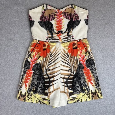 Corey Lynn Calter Romper Women's Sz 4 Ivory Multi Jungle Print Strapless Anthro
