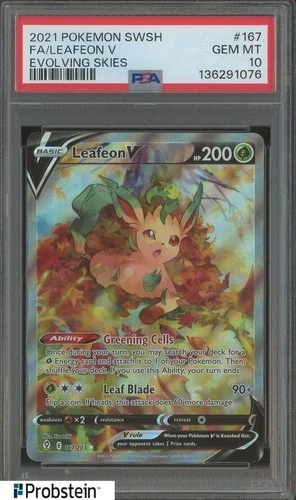 2021 Pokemon SWSH Evolving Skies #167 FA Leafeon V PSA 10 GEM MINT