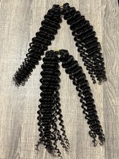 20" 120g Human Hair Curly Feather Crochet Natural Black Pre-Looped
