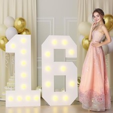 4FT Marquee Numbers 16 Warm Light Quick Setup Birthday Decorations Number 16