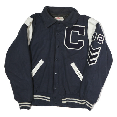 RIPPON Herren Marineblau Knopf Jacke L Polyester Mischung Wollen Varsity Stil
