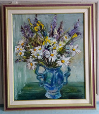 Ölgemälde Ölbild Stillleben Blumen in Vase Holzrahmen 74x64 signiert