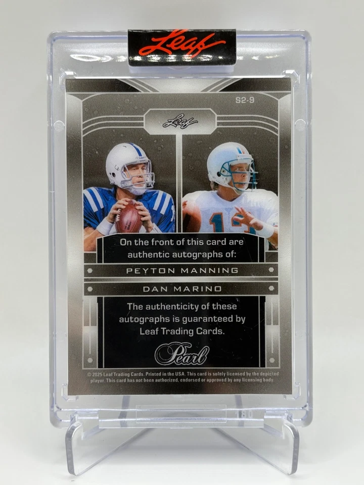 1/1!! Hoja Perla 2025 Peyton Manning/Dan Marino Doble Autógrafo Verdadero 1/1 Foto 3 de 3