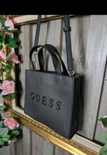 Guess Black Logo Mini Tote Crossbody Bag Mono...