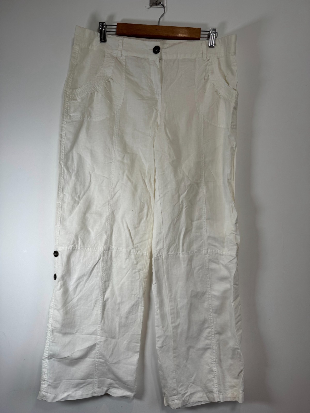 Dorothy Perkins Womens UK 14 White Linen Cotton Wide Leg Summer Trousers