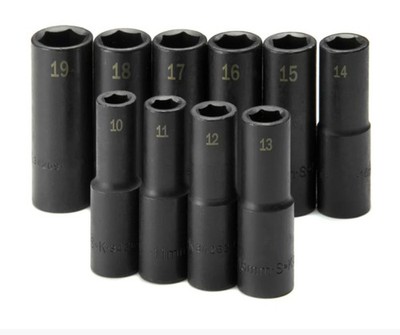 SK Professional Tools 1/2'' Drive Impact Socket Set Metric Deep 10 Piece 6 Point 