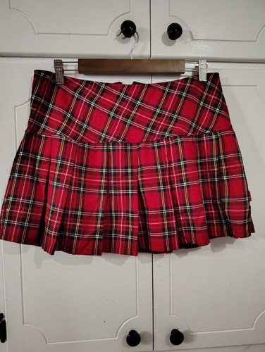 Vintage Tripp NYC Red Plaid Pleated Mini Skirt Size Large Grunge Goth Y2K - 第 1/6 張圖片