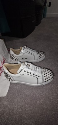 Christian Louboutin White and Mauve Spike-Toe Lace-Up Sneakers 24281045_54337276_600.jpg main image 2