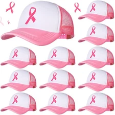 Jeyiour 12 Pcs Women Breast Cancer Awareness Hats Pink Ribbon Baseball Caps A...