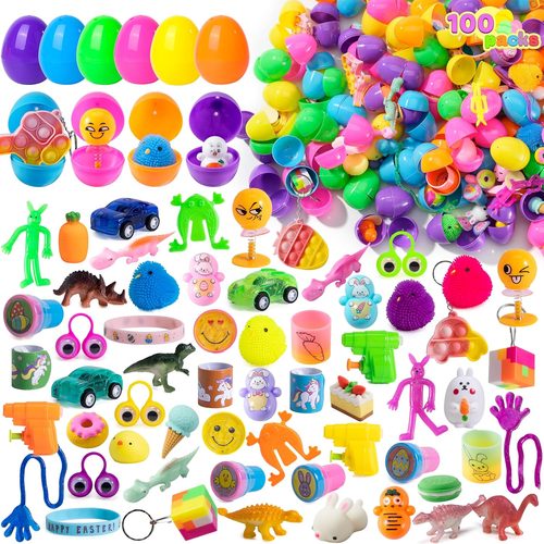 100 Pcs Prefilled Easter Eggs with Novelty Toys Premium for Easter Eggs Hunt, Ba