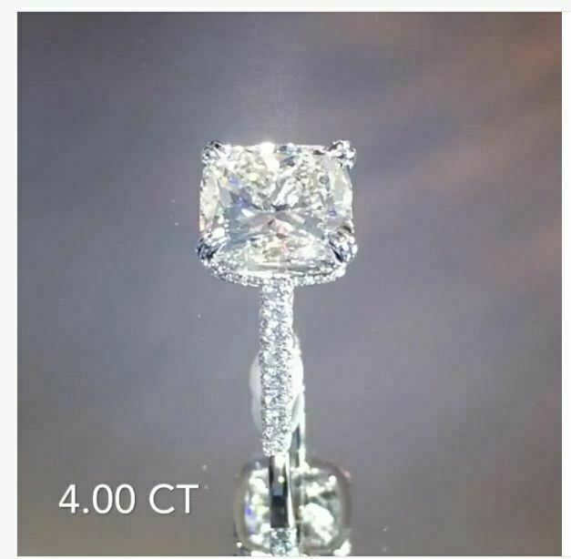 Engagement Ring 14K White Gold 4.ct White Cushion Cut Diamond Simulated Size 7.5-image