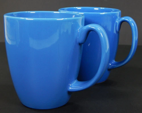 VINTAGE SET OF 2 BLUE CORELLE STONEWARE COFFEE MUGS TEA CUPS 10oz BEAUTIFUL!