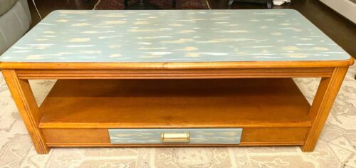 REDUCED Ocean Coastal style BROYHILL solid Oak Wood Hand Painted Coffee Table
