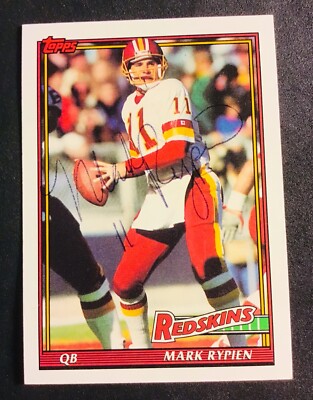 Tim Rypien Signature Washington Redskins MARK RYPIEN autograph auto signed 1991 TOPPS SB ...