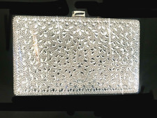 New Metallic Silver With Marquise Clea Crystal Clutch Bag- Fits Iphone