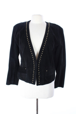 Lanna Für Saks Fünfte Avenue Schwarz Gold Nieten Wildleder Jacke 10