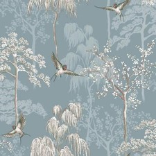 Japanese Garden World of Wallpaper Oriental Floral Trees Birds Blue E100339AH