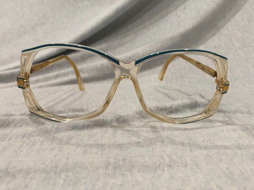 VTG 1980s CAZAL Plastic Eyeglasses FRAMES ONLY Clear & Turquoise w/Original Case - Picture 2 of 11