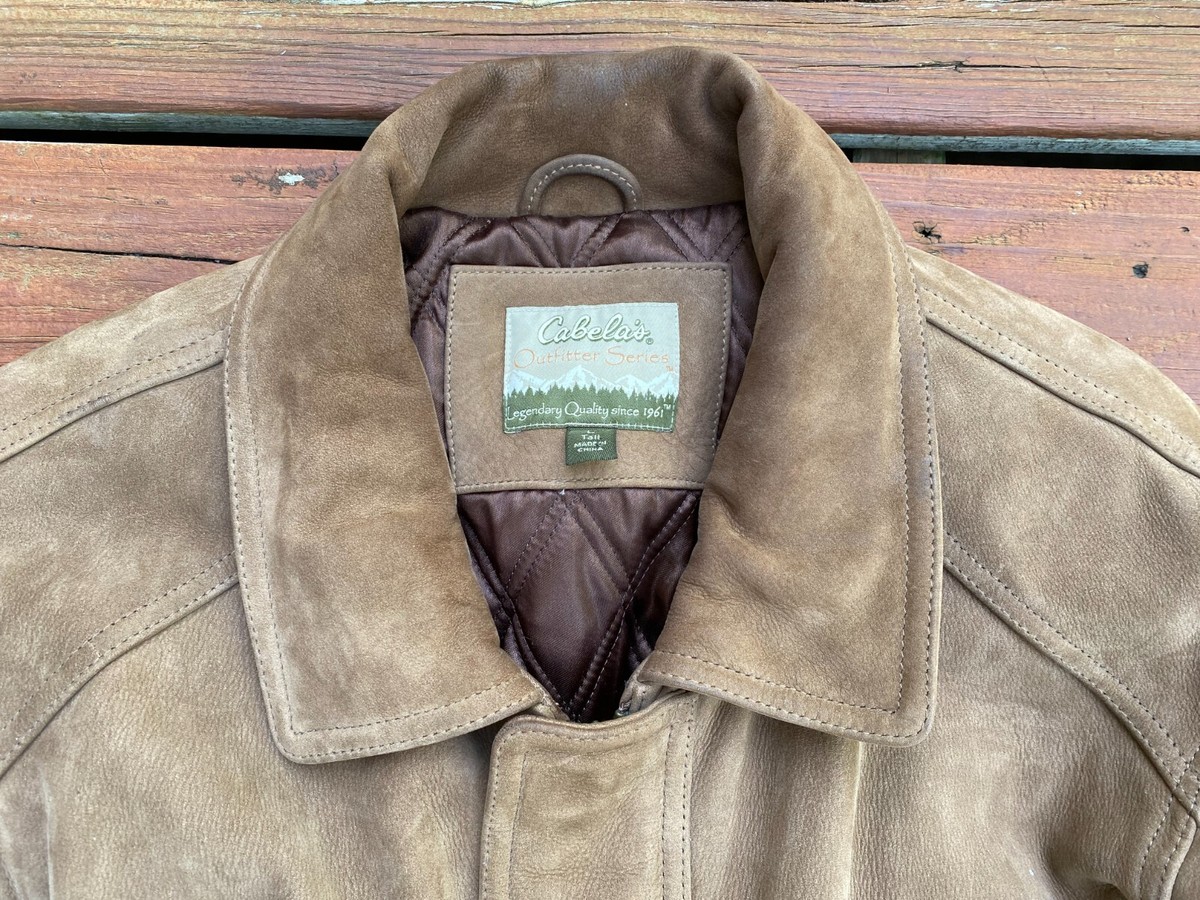Cabelas Outfitter Series Mens Leather Thinsulate Supreme Brown Camel Coat TALL View 2
