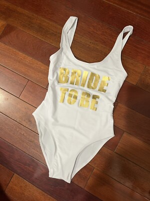 Bride To Be Gold And White One Piece Swimsuit Bathing Suit Small