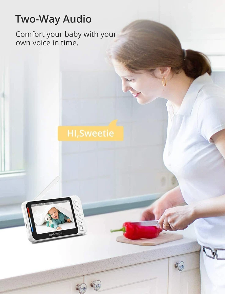Dragon Touch 4.3"Video Baby Monitor Telecamera Controllo Bambini con Allarme  - Immagine 2 di 4