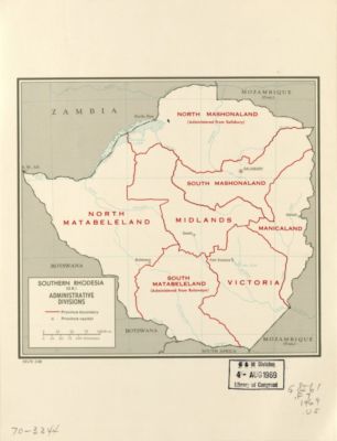 18'' x 24'' 1969 Map Of Southern Rhodesia UK Administrative Divisions