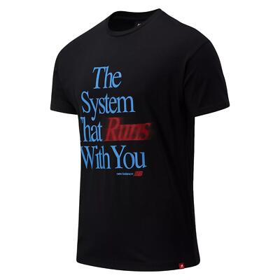 NEW BALANCE HERREN ESSENTIAL SPEED SYSTEM GRAFIKDRUCK T-SHIRT TEE OBERTEIL SCHWARZ XS