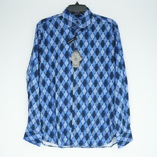 Visconti Black Men's Long Sleeve Shirt S Blue Black White Geo Stretch NWT 135