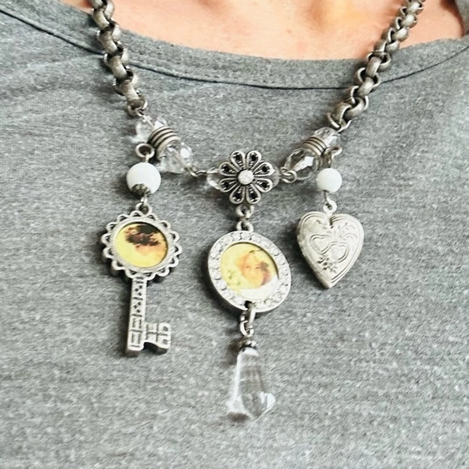 Dolce & Gabbana винтажный Серебряный подвеска со стразами ключ сердце камея подвеска ожерелье - Изображение 3 из 4