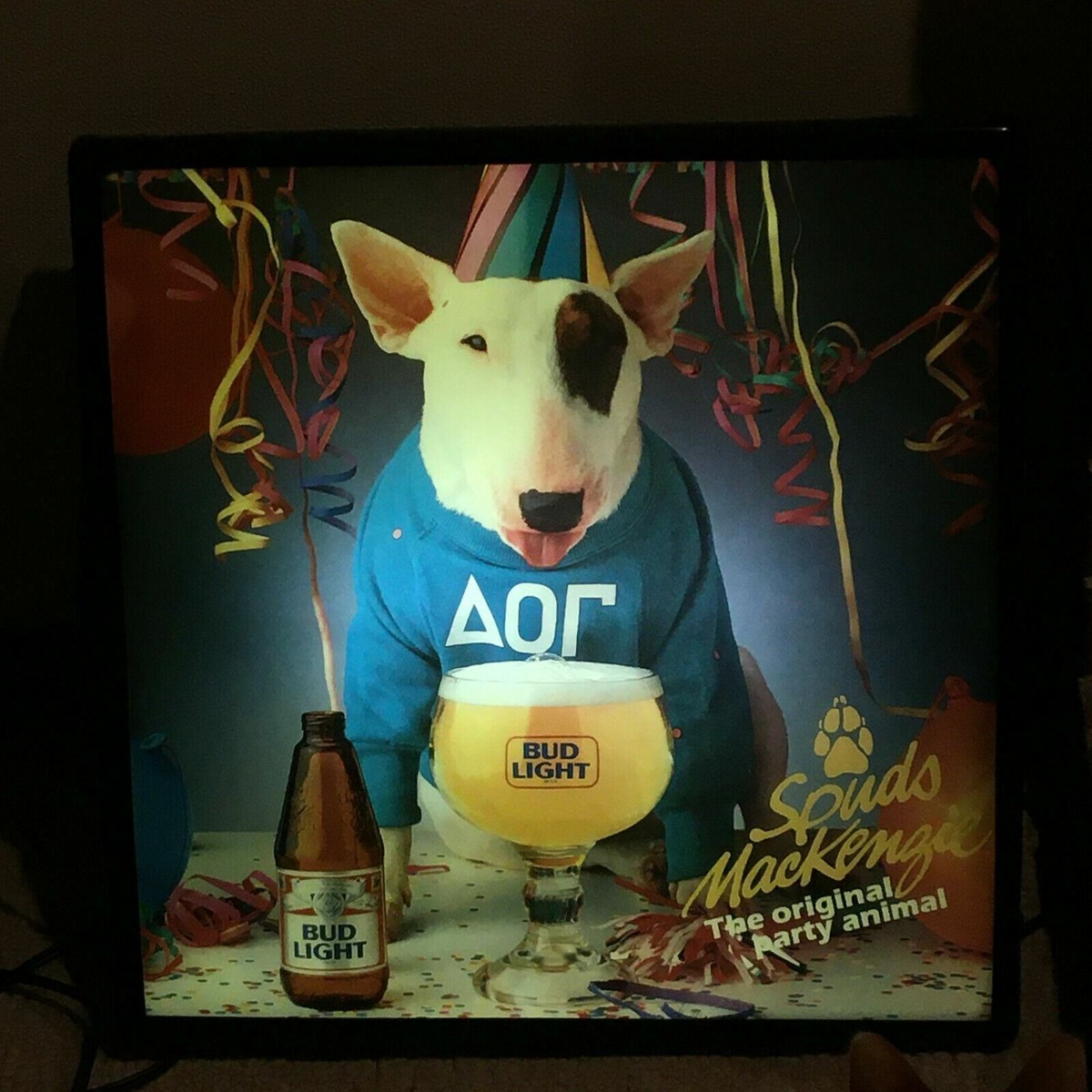Budweiser Bud Light Spuds MacKenzie Beer Party Animal Lighted Sign