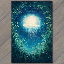Art Print  Jellyfish Glowing Stars Underwater Night Ocean Fantasy Art Nature