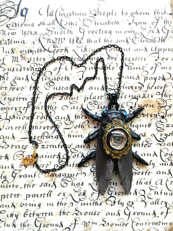 Cicada Jewelry Amulet Pendant Necklace Handmade Carved Vintage Revival Insect - Image 4 of 4