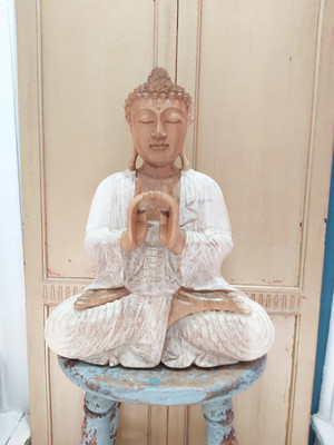 GROSSE HANDBEMALTE MASSIVHOLZ THAI BUDDHA SCHNITZEREI
