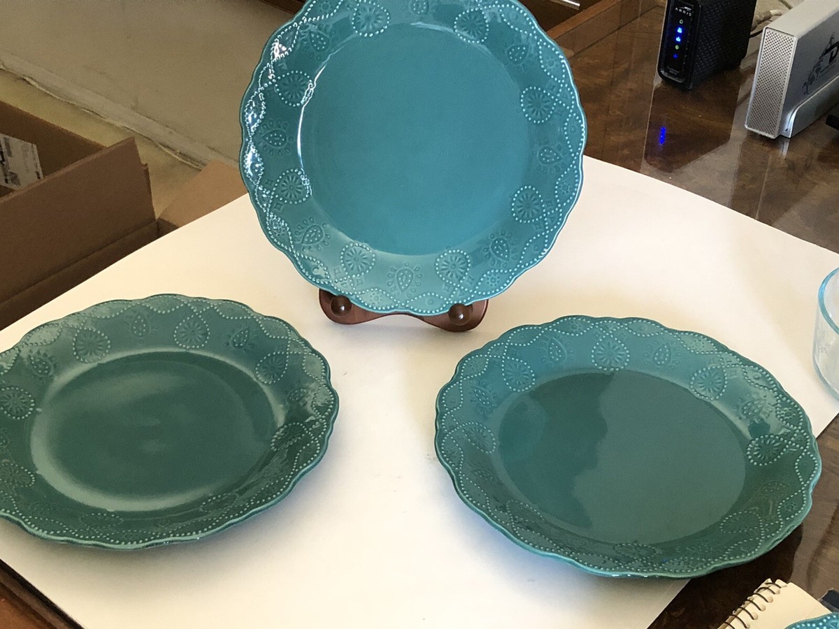 PIONEER WOMAN COWGIRL LACE TEAL DINNER PLATE SET OF